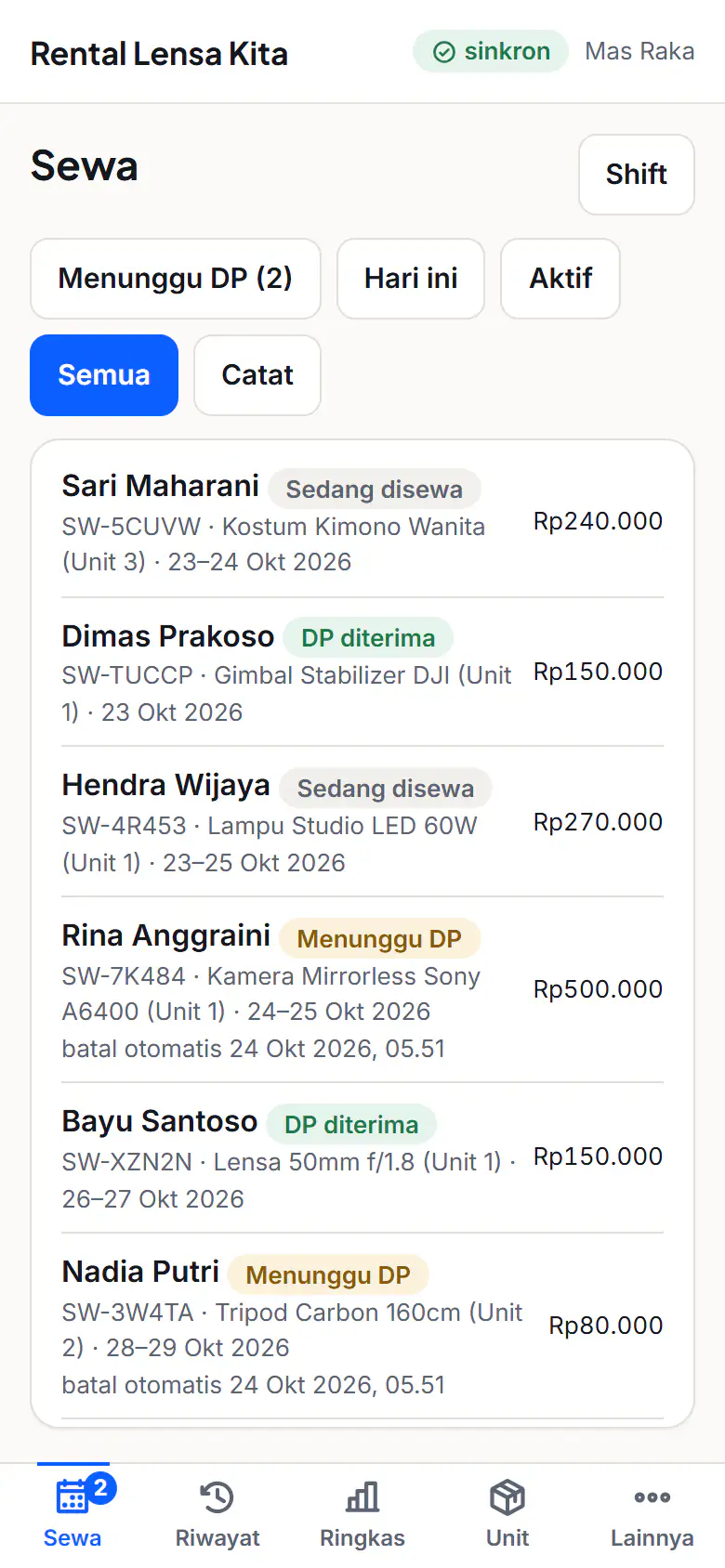 Illustrative InWebRent rental booking interface with demo reservations